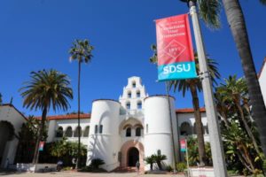 San Diego State University building and banner