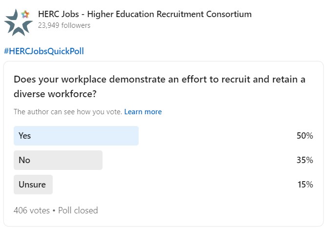 LinkedIn Polls screenshot: Does your workplace demonstrate an effort to recruit and retain a diverse workforce?