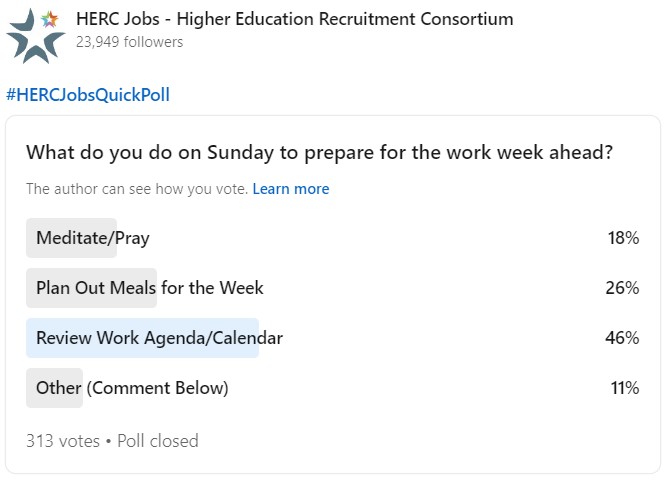 LinkedIn Polls screenshot: What do you do on Sunday to prepare for the work week ahead?