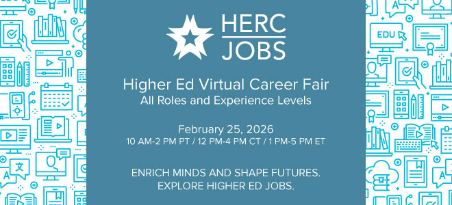 Text: HERC Jobs Higher Ed Virtual Career Fair - February 25, 2026