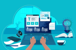 Getting Published: Illustration of hands typing on a laptop