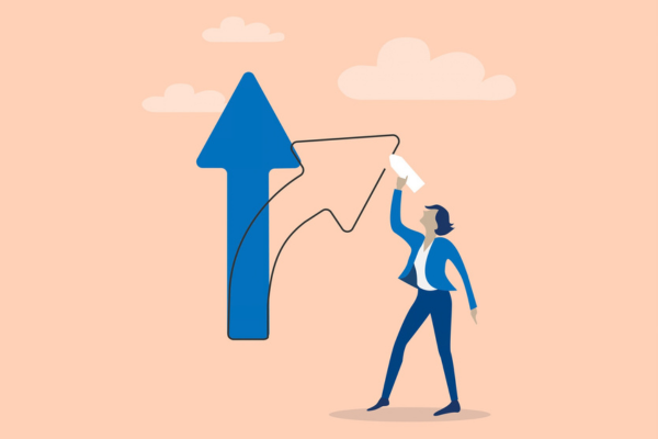 Deadling with Change: Illustration of a person redrawing the directin of an arrow