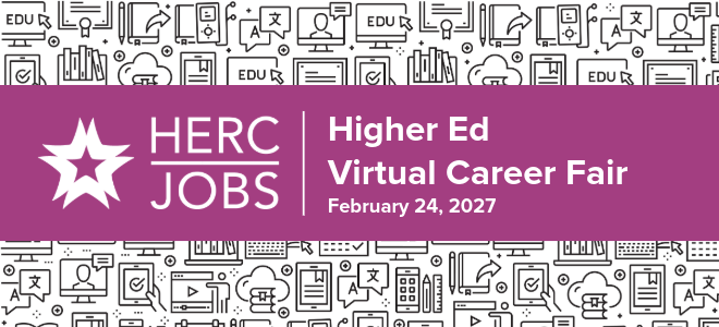 Text: HERC Jobs Higher Ed Virtual Career Fair February 24, 2027